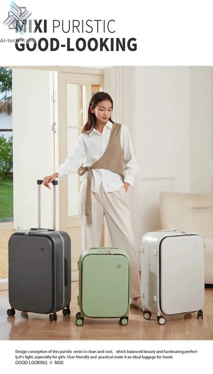 Mixi New PC Aluminum Frame Suitcase Front Opening Rolling Travel Luggage 20 Inch Carry-On 24 26 Inch M9291 - Ai-TechWorld