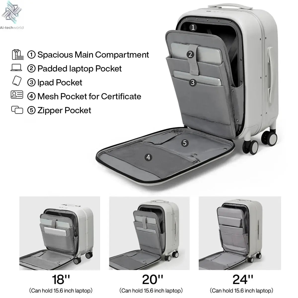 Mixi Patent Design Aluminum Frame Suitcase Carry On Rolling Luggage Beautiful Boarding Cabin 18 20 24 Inch M9260 Ai-TechWorld 