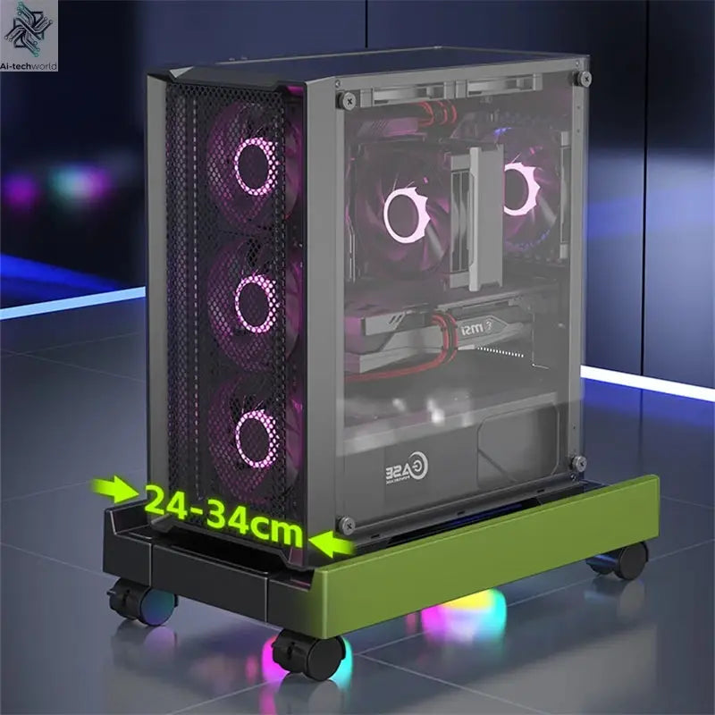 Mobile PC Tower Stand Adjustable Computer CPU Holder Telescopic Desktop Stand CPU Cart with RGB Cooling Fan Heat Dissipation Ai-TechWorld 