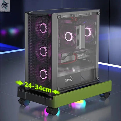 Mobile PC Tower Stand Adjustable Computer CPU Holder Telescopic Desktop Stand CPU Cart with RGB Cooling Fan Heat Dissipation Ai-TechWorld 