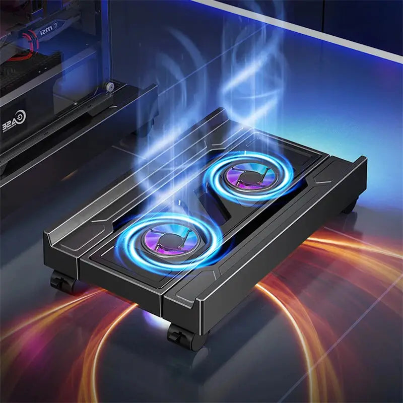 Mobile PC Tower Stand Adjustable Computer CPU Holder Telescopic Desktop Stand CPU Cart with RGB Cooling Fan Heat Dissipation Ai-TechWorld 