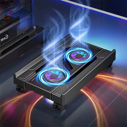 Mobile PC Tower Stand Adjustable Computer CPU Holder Telescopic Desktop Stand CPU Cart with RGB Cooling Fan Heat Dissipation Ai-TechWorld 