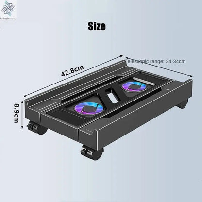 Mobile PC Tower Stand Adjustable Computer CPU Holder Telescopic Desktop Stand CPU Cart with RGB Cooling Fan Heat Dissipation Ai-TechWorld 