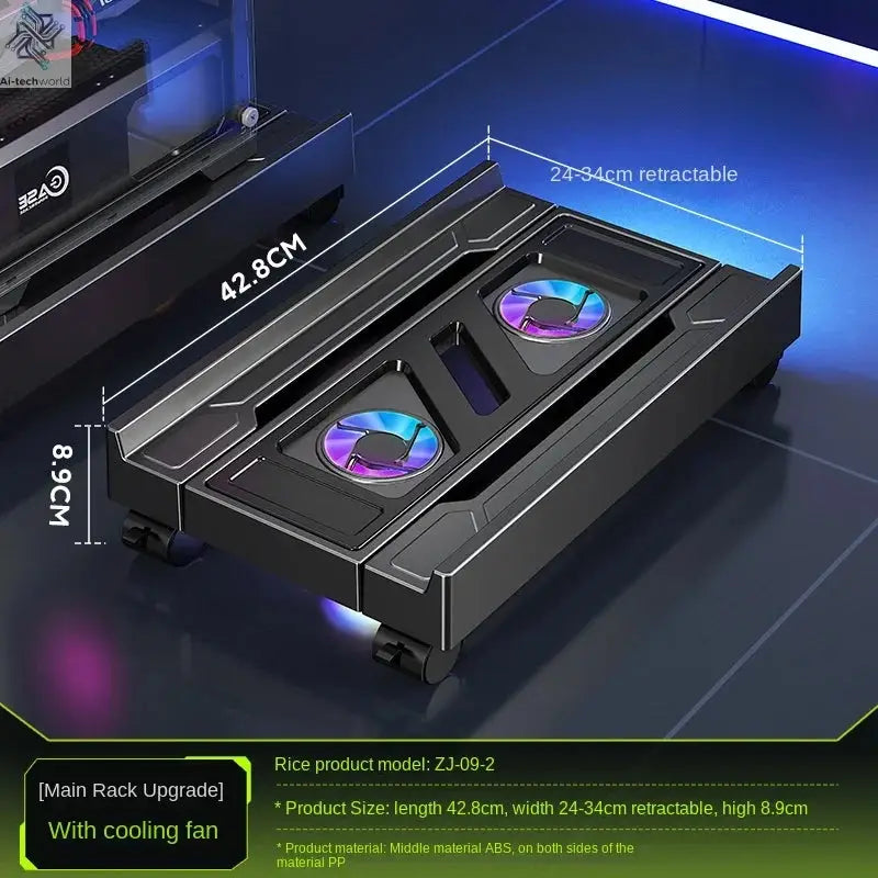 Mobile PC Tower Stand Adjustable Computer CPU Holder Telescopic Desktop Stand CPU Cart with RGB Cooling Fan Heat Dissipation Ai-TechWorld 