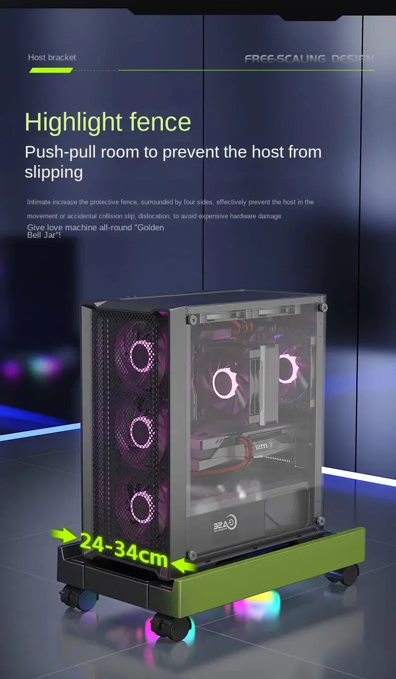 Mobile PC Tower Stand Adjustable Computer CPU Holder Telescopic Desktop Stand CPU Cart with RGB Cooling Fan Heat Dissipation Ai-TechWorld 
