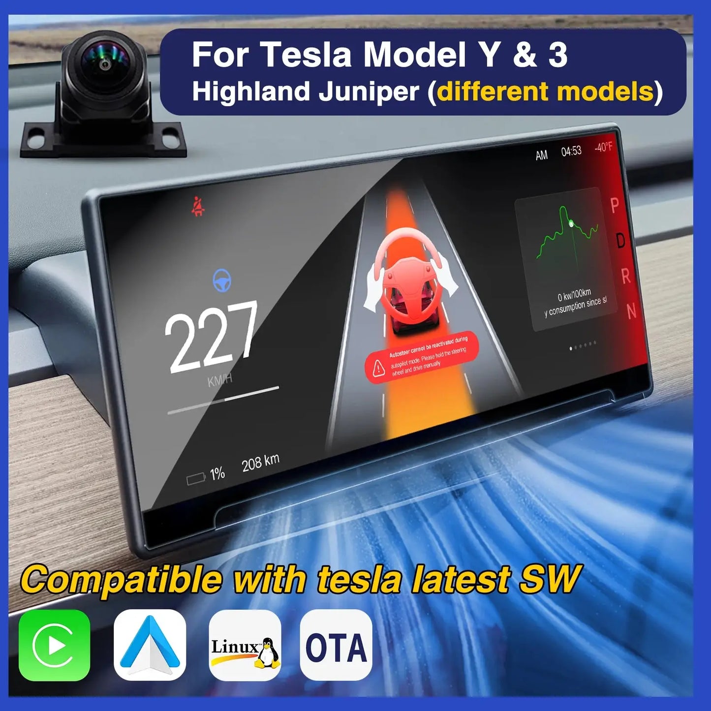 Model 3 Hud for Tesla Y Juniper Head Up Display Highland Instrument Cluster Air vent Dash Front Screen Camera Driver Monitor Ai-TechWorld 