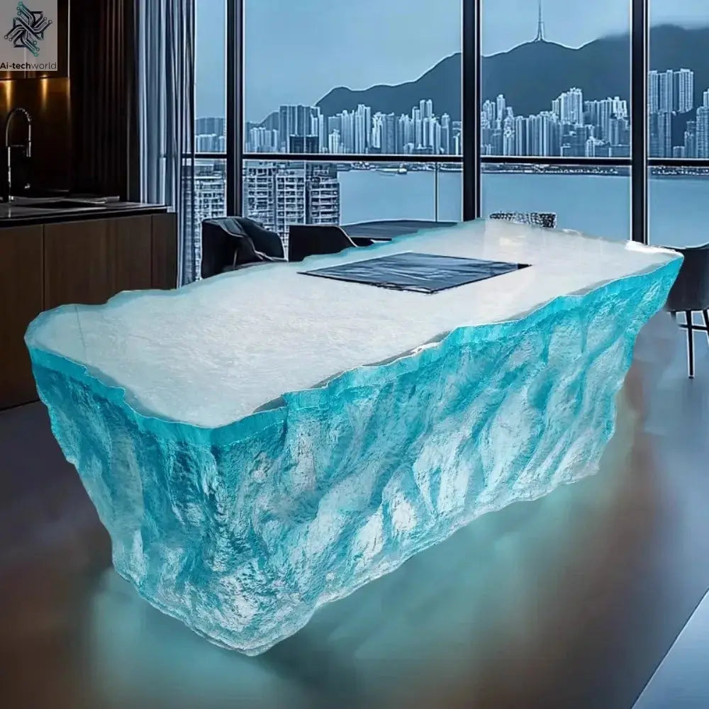 Modern light luxury home villa bar luminous island table custom transparent resin crystal bar glacier art tea table Ai-TechWorld 