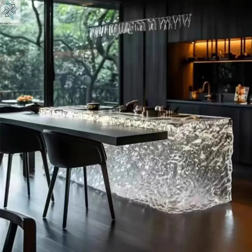 Modern light luxury home villa bar luminous island table custom transparent resin crystal bar glacier art tea table Ai-TechWorld 