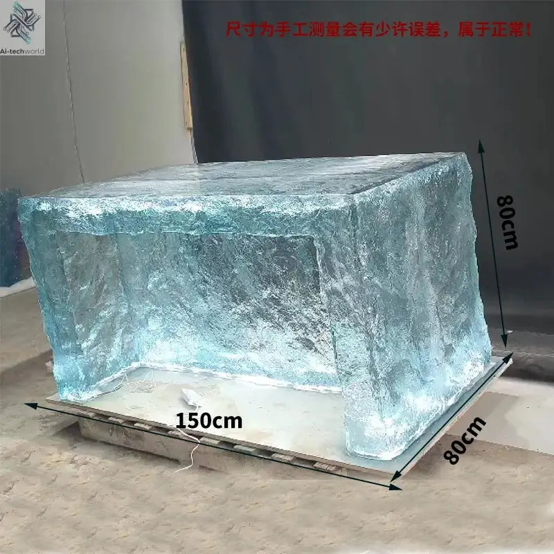 Modern light luxury home villa bar luminous island table custom transparent resin crystal bar glacier art tea table Ai-TechWorld 