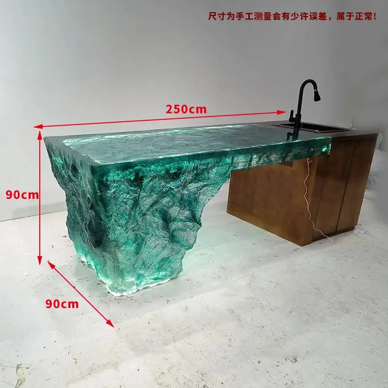 Modern light luxury home villa bar luminous island table custom transparent resin crystal bar glacier art tea table Ai-TechWorld 