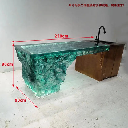Modern light luxury home villa bar luminous island table custom transparent resin crystal bar glacier art tea table Ai-TechWorld 