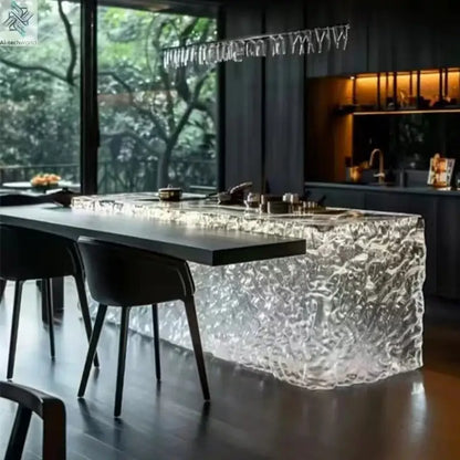 Modern light luxury home villa bar luminous island table custom transparent resin crystal bar glacier art tea table Ai-TechWorld 