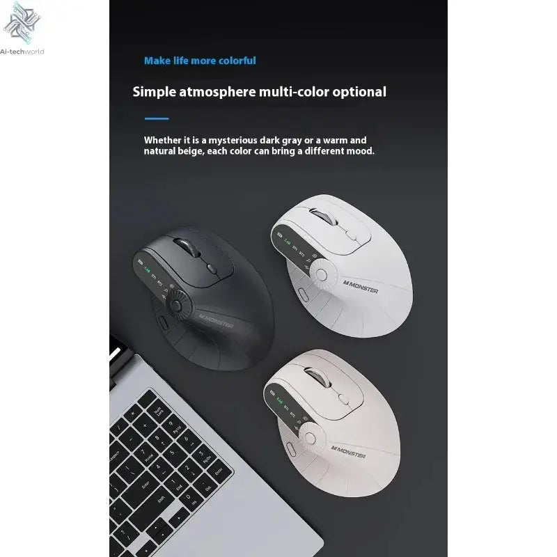 Monster M2 PRO MAX Gaming Mouse Rechargeable Dual Mode DPI Lightweight Custom & Comfortable Ergonomic Vertical Wireless Mouse Ai-TechWorld 