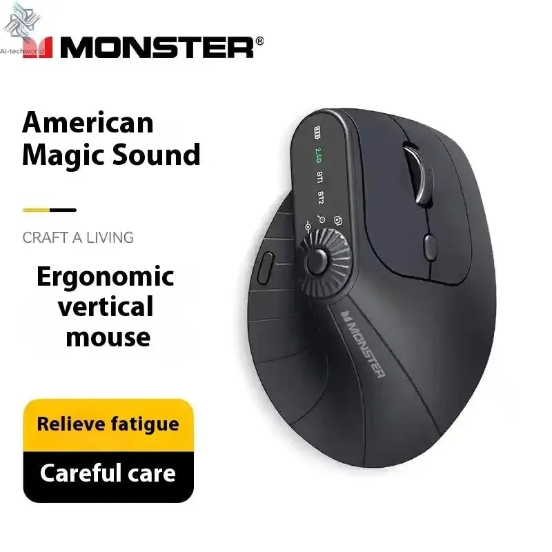 Monster M2 PRO MAX Gaming Mouse Rechargeable Dual Mode DPI Lightweight Custom & Comfortable Ergonomic Vertical Wireless Mouse Ai-TechWorld 