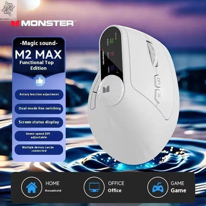 Monster M2 PRO MAX Gaming Mouse Rechargeable Dual Mode DPI Lightweight Custom & Comfortable Ergonomic Vertical Wireless Mouse Ai-TechWorld 