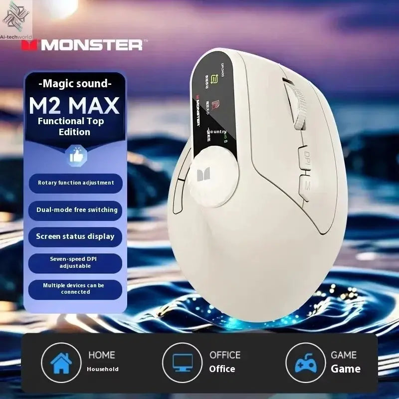 Monster M2 PRO MAX Gaming Mouse Rechargeable Dual Mode DPI Lightweight Custom & Comfortable Ergonomic Vertical Wireless Mouse Ai-TechWorld 