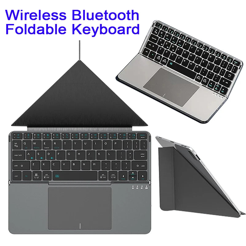 Multi-functional Wireless Bluetooth 5.0 Folding Keyboard for Tablet/Phone/PC Detachable Leather Stand Touch Portable Keyboard Ai-TechWorld   ai-techworld
