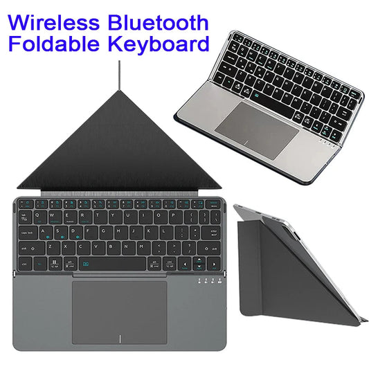 Multi-functional Wireless Bluetooth 5.0 Folding Keyboard for Tablet/Phone/PC Detachable Leather Stand Touch Portable Keyboard Ai-TechWorld   ai-techworld