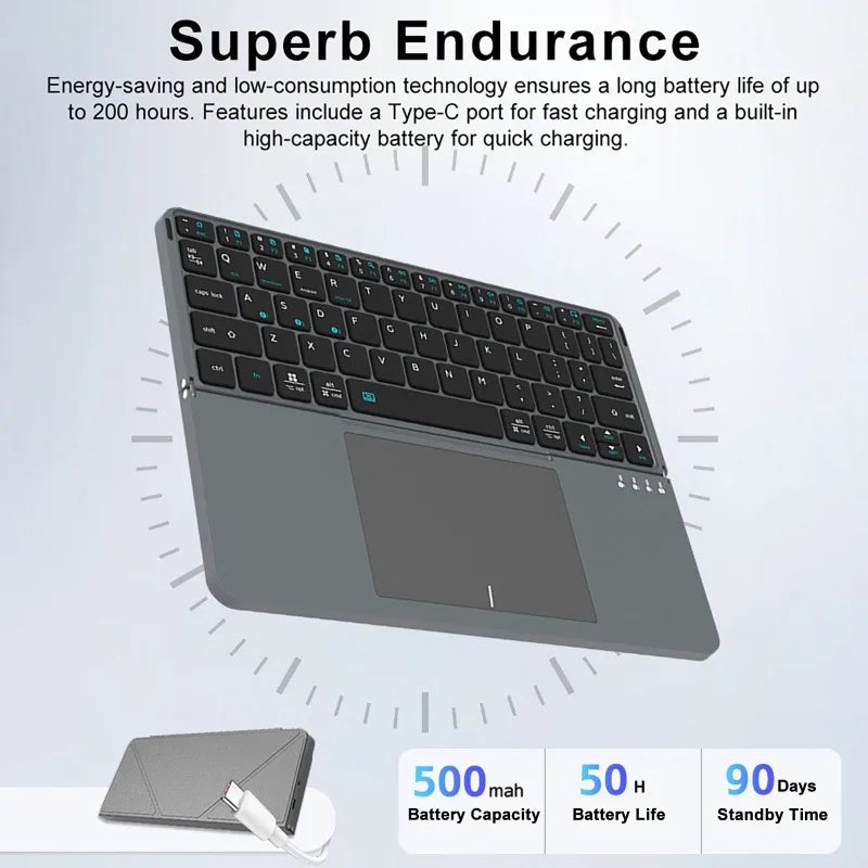 Multi-functional Wireless Bluetooth 5.0 Folding Keyboard for Tablet/Phone/PC Detachable Leather Stand Touch Portable Keyboard Ai-TechWorld   ai-techworld