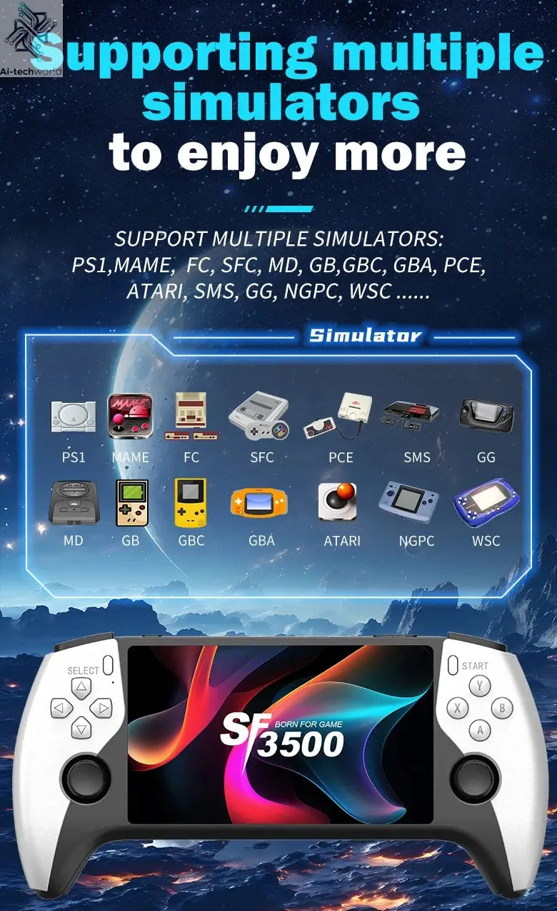 Multifunctional 5 Inch IPS HD Retro Handheld Game Console SF3500 Support Multi-System with FHD Port& Dual Core,256GB Expandable Ai-TechWorld 