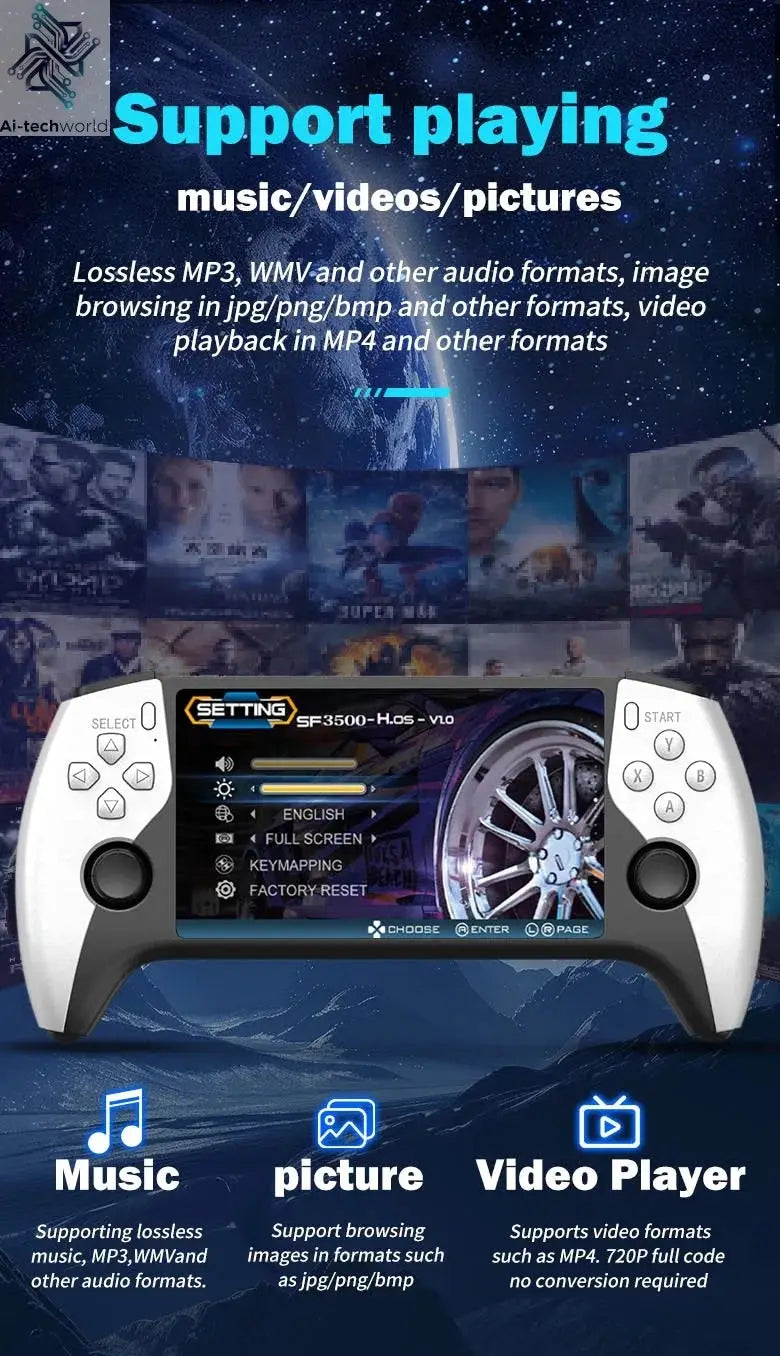 Multifunctional 5 Inch IPS HD Retro Handheld Game Console SF3500 Support Multi-System with FHD Port& Dual Core,256GB Expandable Ai-TechWorld 