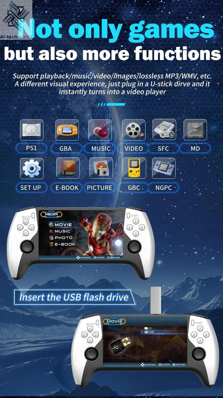 Multifunctional 5 Inch IPS HD Retro Handheld Game Console SF3500 Support Multi-System with FHD Port& Dual Core,256GB Expandable Ai-TechWorld 