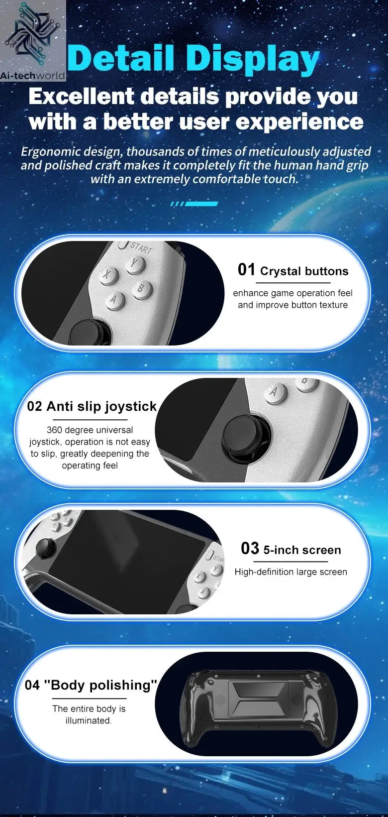 Multifunctional 5 Inch IPS HD Retro Handheld Game Console SF3500 Support Multi-System with FHD Port& Dual Core,256GB Expandable Ai-TechWorld 