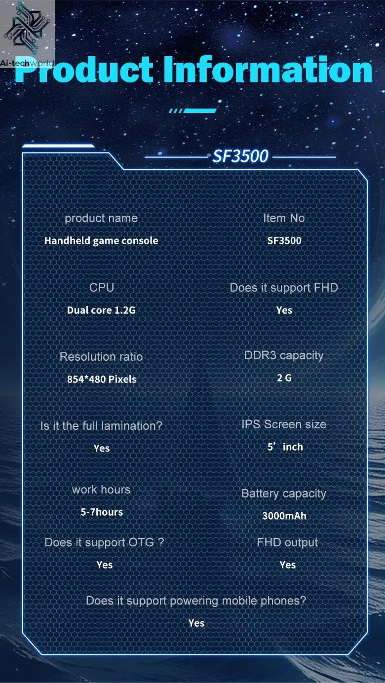 Multifunctional 5 Inch IPS HD Retro Handheld Game Console SF3500 Support Multi-System with FHD Port& Dual Core,256GB Expandable Ai-TechWorld 