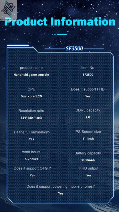 Multifunctional 5 Inch IPS HD Retro Handheld Game Console SF3500 Support Multi-System with FHD Port& Dual Core,256GB Expandable Ai-TechWorld 