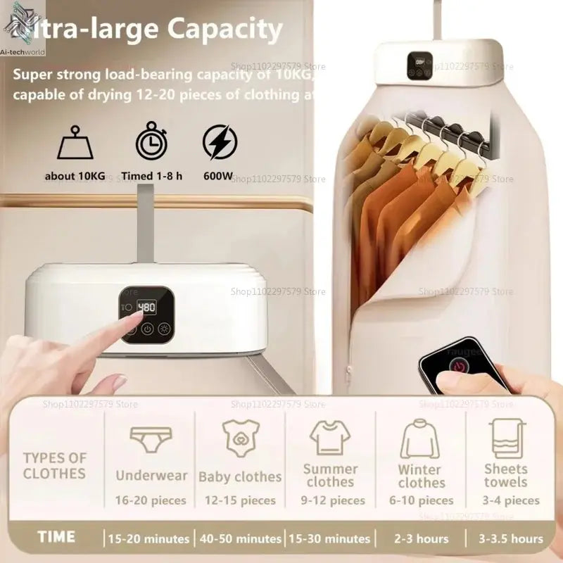 Multifunctional Dryer Portable Clothing Dryer Compact Foldable Laundry Dryer Machine with Dryer Bag and Time Setting Dryer Ai-TechWorld 
