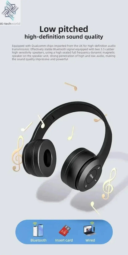 Multifunctional Portable Foldable Headmounted Wireless Bluetooth 5.0 Headset For Bluetooth connection TF Card Wired Connection Ai-TechWorld 