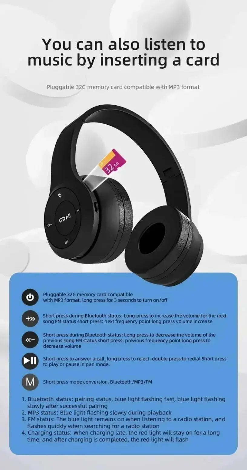 Multifunctional Portable Foldable Headmounted Wireless Bluetooth 5.0 Headset For Bluetooth connection TF Card Wired Connection Ai-TechWorld 