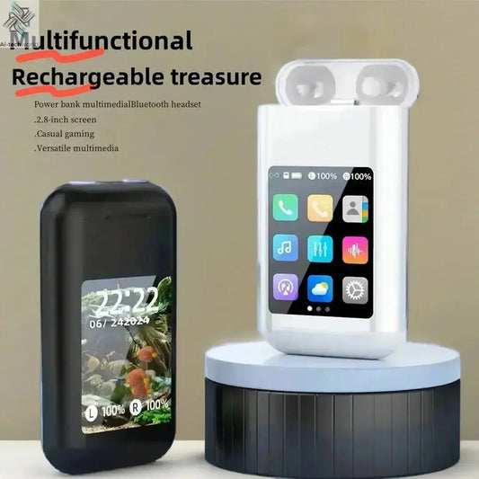 Multiple Function In Ear Bluetooth Wireless Earphone Charging Case With 2.8" Touch Screen Power Bank Headphone Music Game Ai-TechWorld 