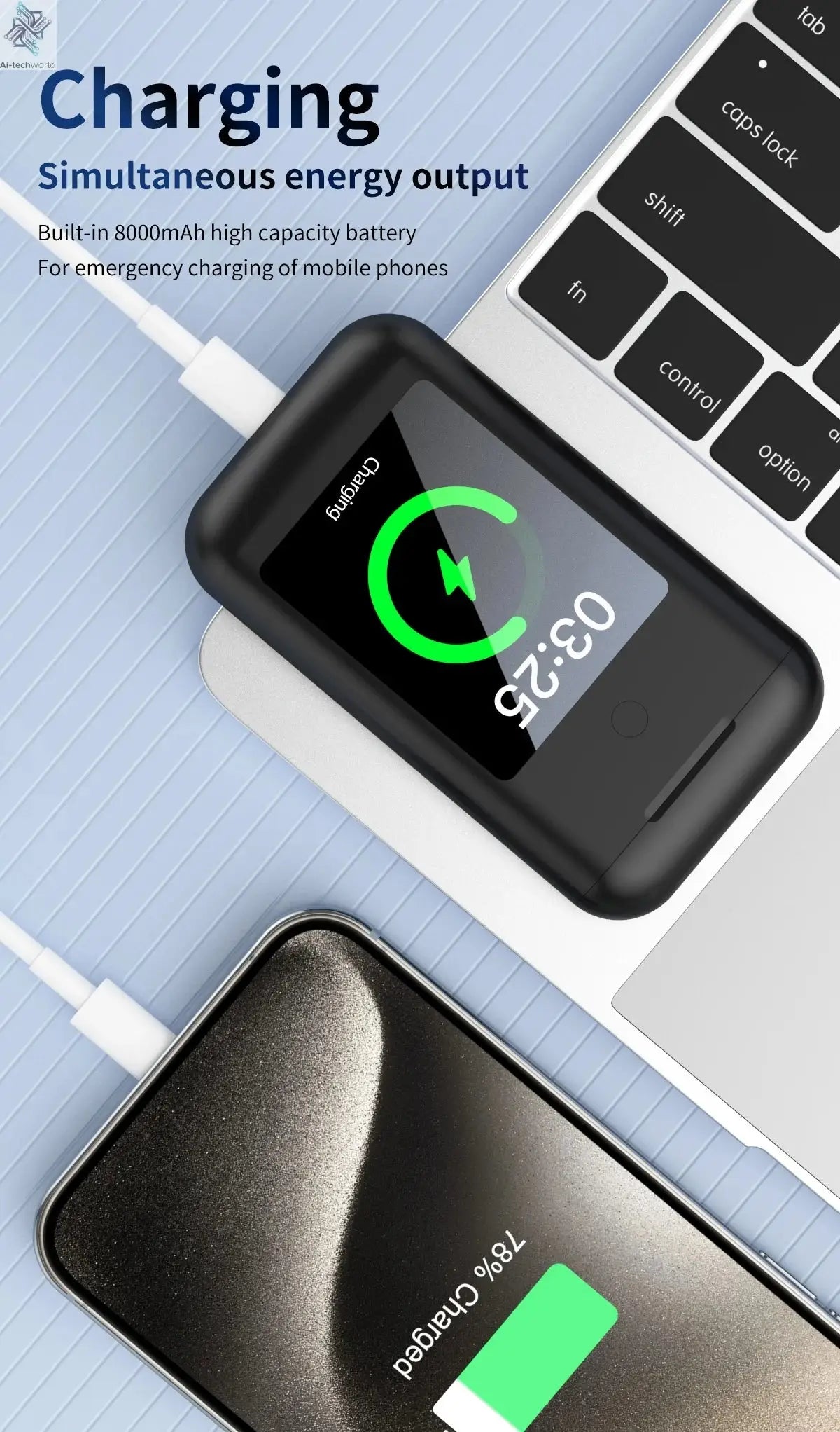 Multiple Function In Ear Bluetooth Wireless Earphone Charging Case With 2.8" Touch Screen Power Bank Headphone Music Game Ai-TechWorld 
