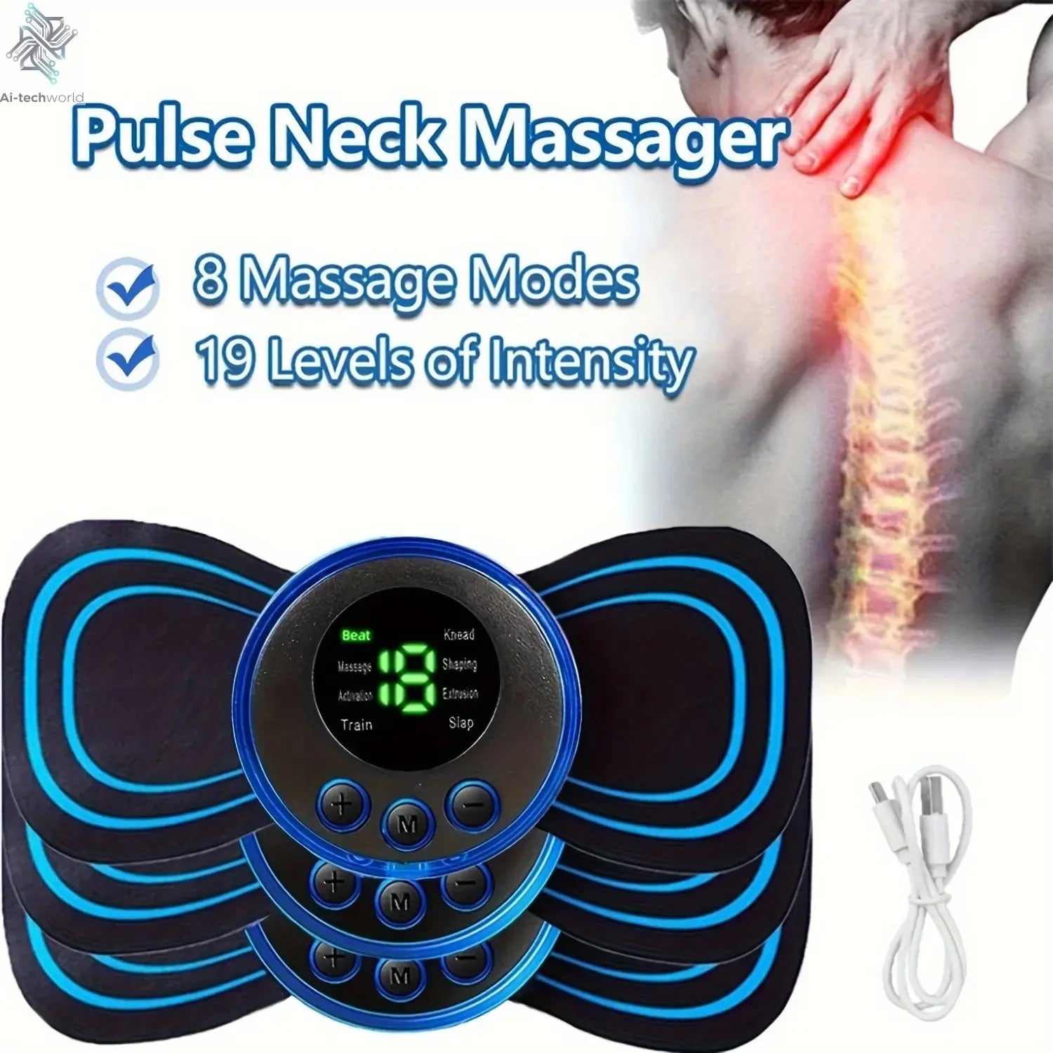 Muscle Electric Massager 2/3/4 Pcs EMS Neck Massage Machine 8 Modes 19 Levels of Strength Vibrater Instrument Treatment - Ai - TechWorld