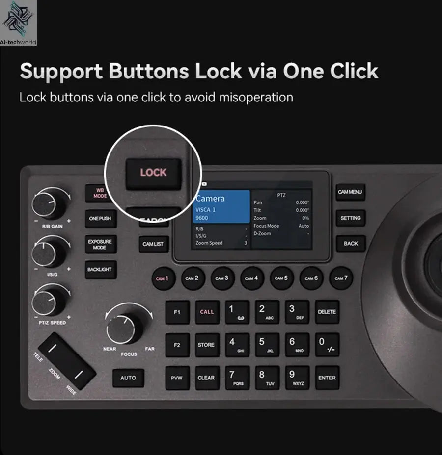 NDI PTZ Camera Joystick Controller POE 3" Preview LCD PTZ Controller Keyboard with 4D Joystick for Broadcast Church Live Streami - Ai - TechWorld