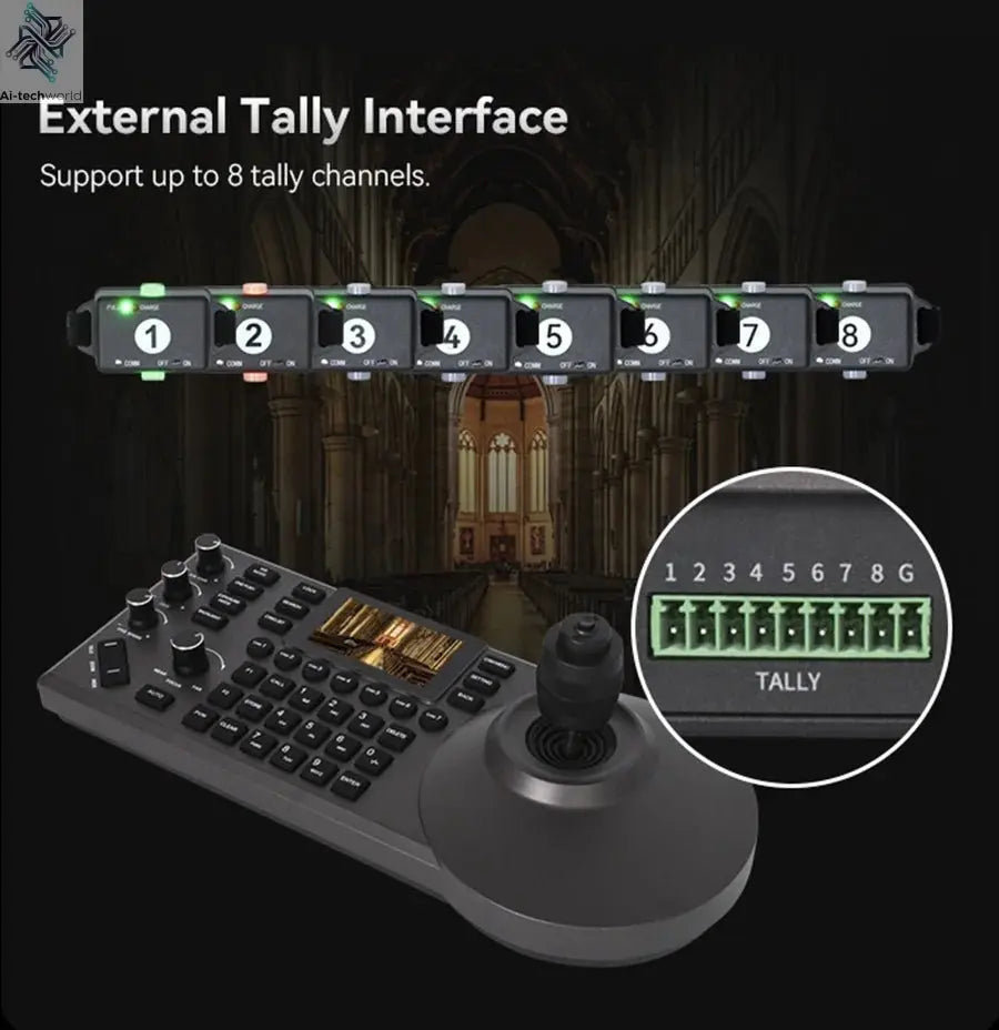 NDI PTZ Camera Joystick Controller POE 3" Preview LCD PTZ Controller Keyboard with 4D Joystick for Broadcast Church Live Streami - Ai - TechWorld