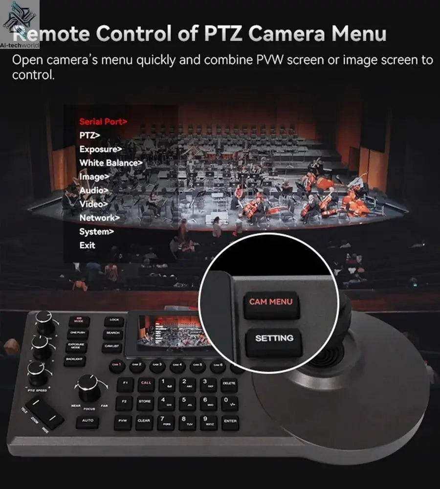 NDI PTZ Camera Joystick Controller POE 3" Preview LCD PTZ Controller Keyboard with 4D Joystick for Broadcast Church Live Streami - Ai - TechWorld