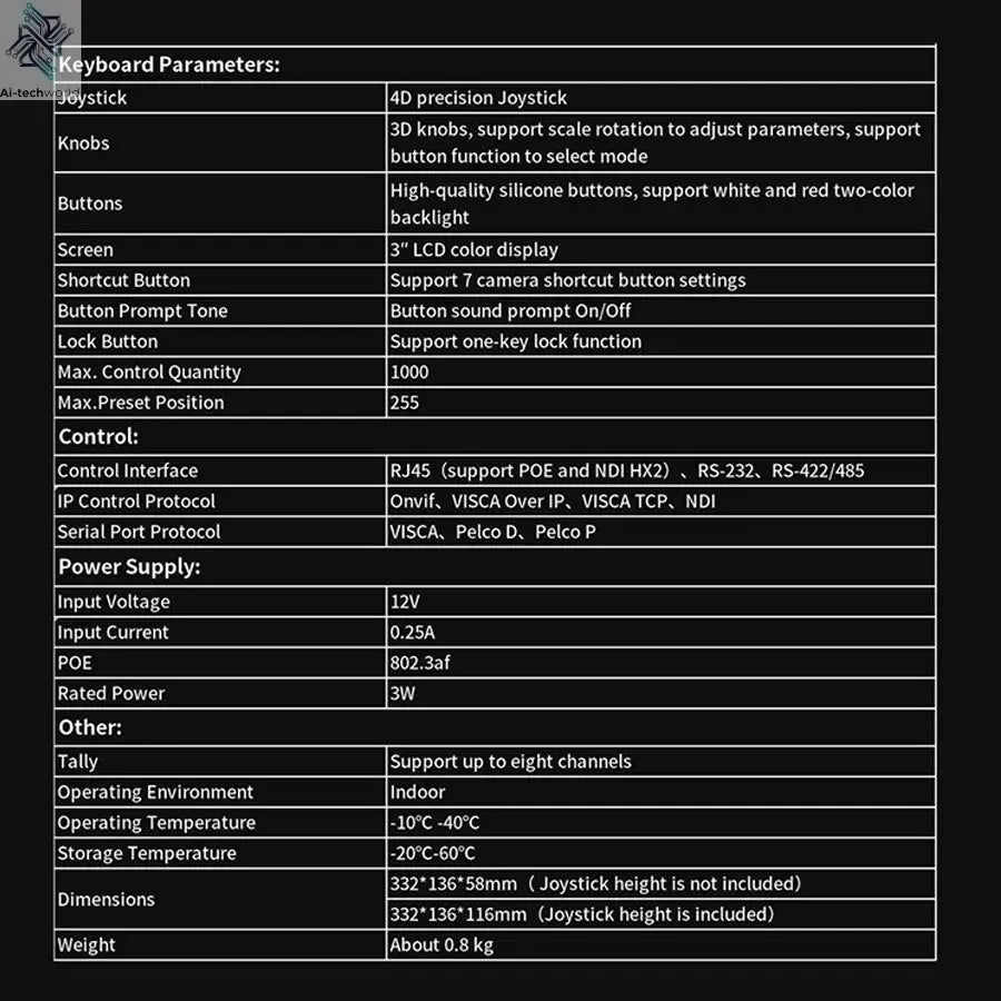NDI PTZ Camera Joystick Controller POE 3" Preview LCD PTZ Controller Keyboard with 4D Joystick for Broadcast Church Live Streami - Ai - TechWorld