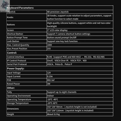 NDI PTZ Camera Joystick Controller POE 3" Preview LCD PTZ Controller Keyboard with 4D Joystick for Broadcast Church Live Streami - Ai - TechWorld