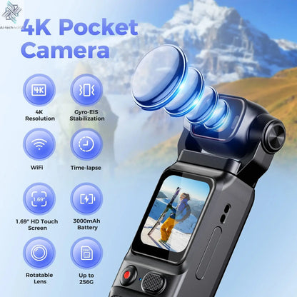 NEW 4K Touchscreen Pocket Camera WIFI Outdoor DV 180°Rotatable UHD Anti-shake Bodycam Sports Action Portable Security Recorder Ai-TechWorld 