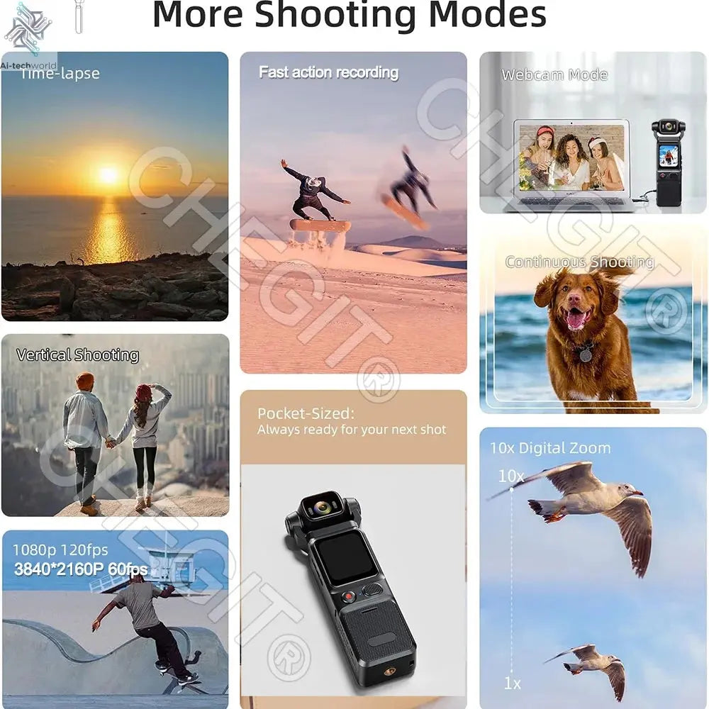 NEW 4K Touchscreen Pocket Camera WIFI Outdoor DV 180°Rotatable UHD Anti-shake Bodycam Sports Action Portable Security Recorder Ai-TechWorld 