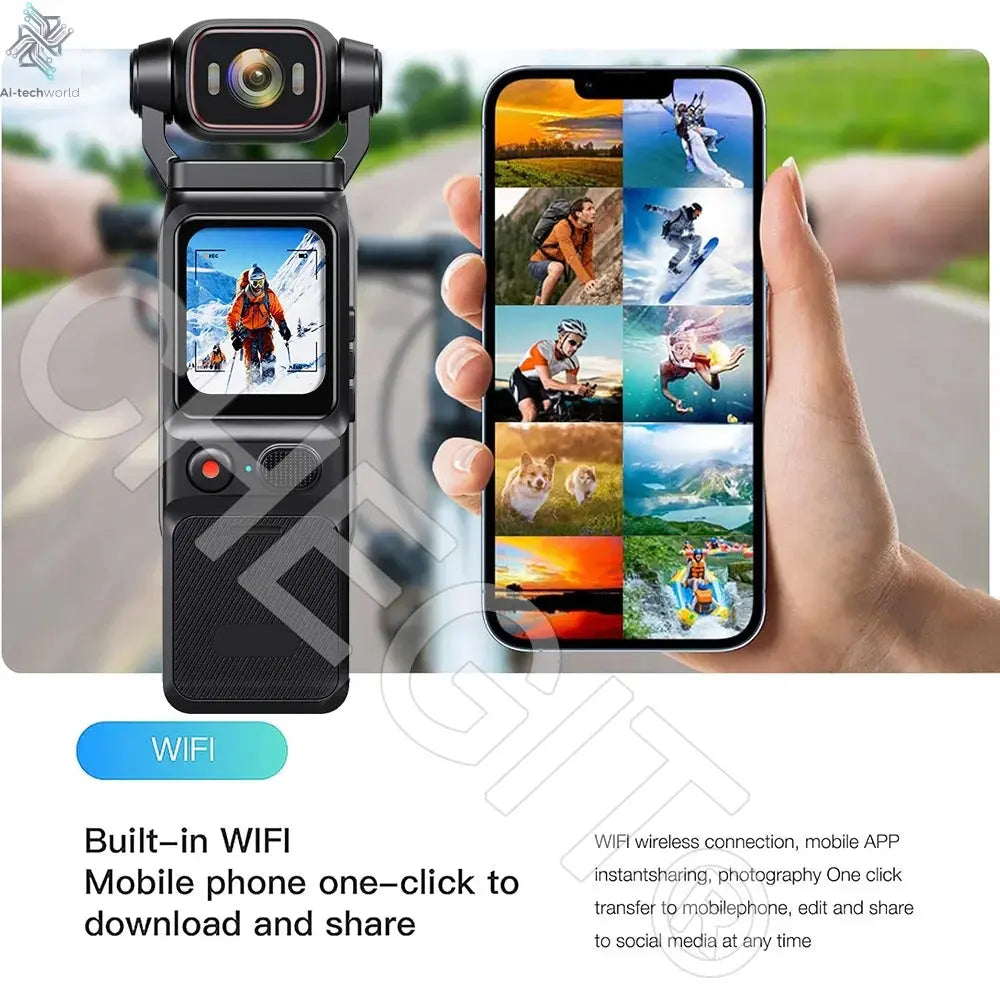 NEW 4K Touchscreen Pocket Camera WIFI Outdoor DV 180°Rotatable UHD Anti-shake Bodycam Sports Action Portable Security Recorder Ai-TechWorld 