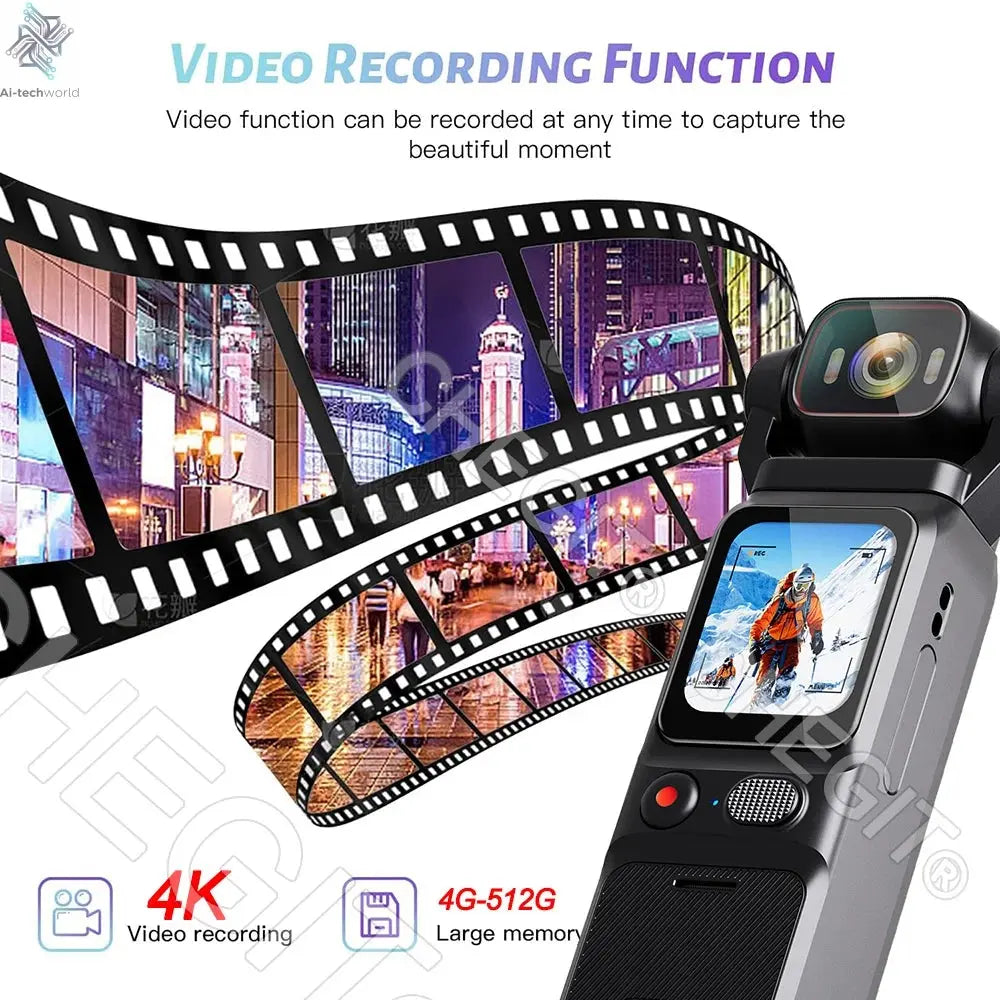 NEW 4K Touchscreen Pocket Camera WIFI Outdoor DV 180°Rotatable UHD Anti-shake Bodycam Sports Action Portable Security Recorder Ai-TechWorld 