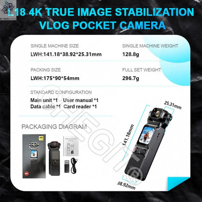 NEW 4K Touchscreen Pocket Camera WIFI Outdoor DV 180°Rotatable UHD Anti-shake Bodycam Sports Action Portable Security Recorder Ai-TechWorld 