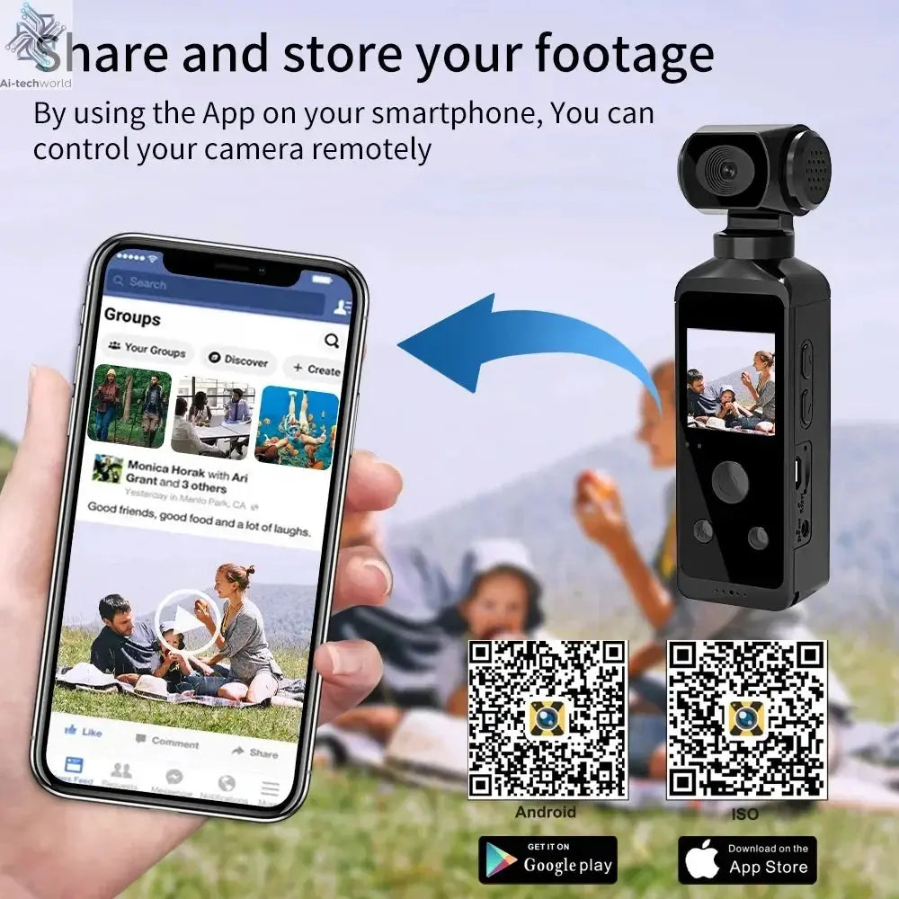 NEW 4K Touchscreen Pocket Camera WIFI Outdoor DV 180°Rotatable UHD Anti-shake Bodycam Sports Action Portable Security Recorder Ai-TechWorld 