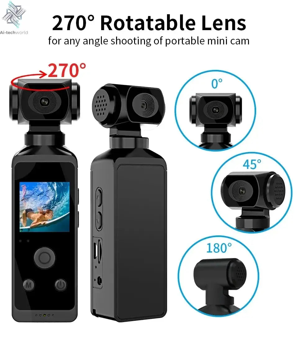 NEW 4K Touchscreen Pocket Camera WIFI Outdoor DV 180°Rotatable UHD Anti-shake Bodycam Sports Action Portable Security Recorder Ai-TechWorld 