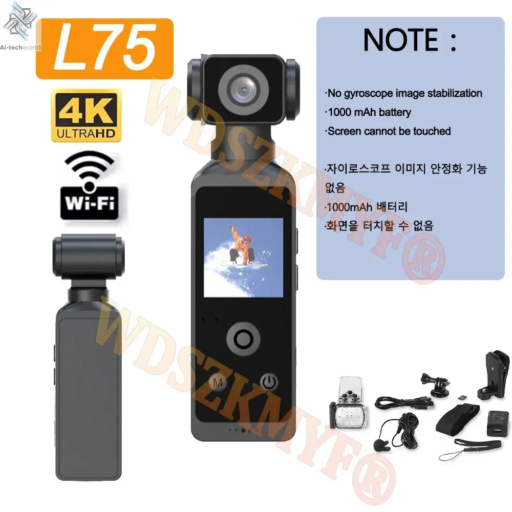 NEW 4K Touchscreen Pocket Camera WIFI Outdoor DV 180°Rotatable UHD Anti-shake Bodycam Sports Action Portable Security Recorder Ai-TechWorld 