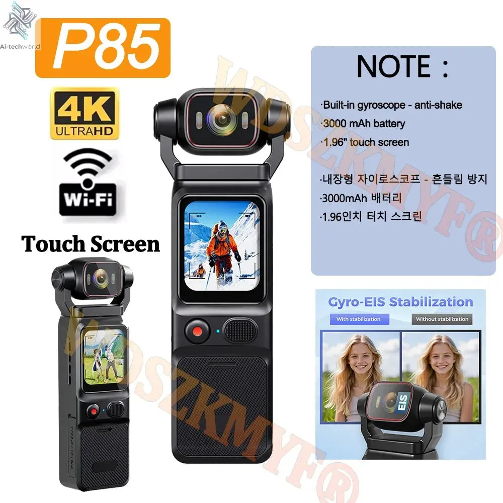 NEW 4K Touchscreen Pocket Camera WIFI Outdoor DV 180°Rotatable UHD Anti-shake Bodycam Sports Action Portable Security Recorder Ai-TechWorld 