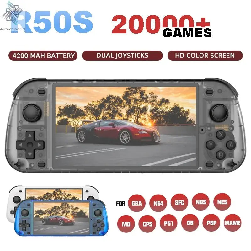 NEW 5.1 Inch R50S Retro Games Console IPS Screen 4200mAh Long-lasting Battery Portable Pocket Video Player Games 128G Boy Gifts Ai-TechWorld 